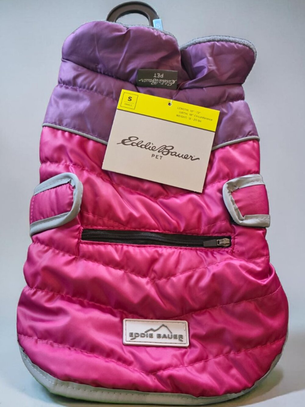 NWT EDDIE BAUER (SM) Pink and Purple Puffer dog jacket with Reflective Strip